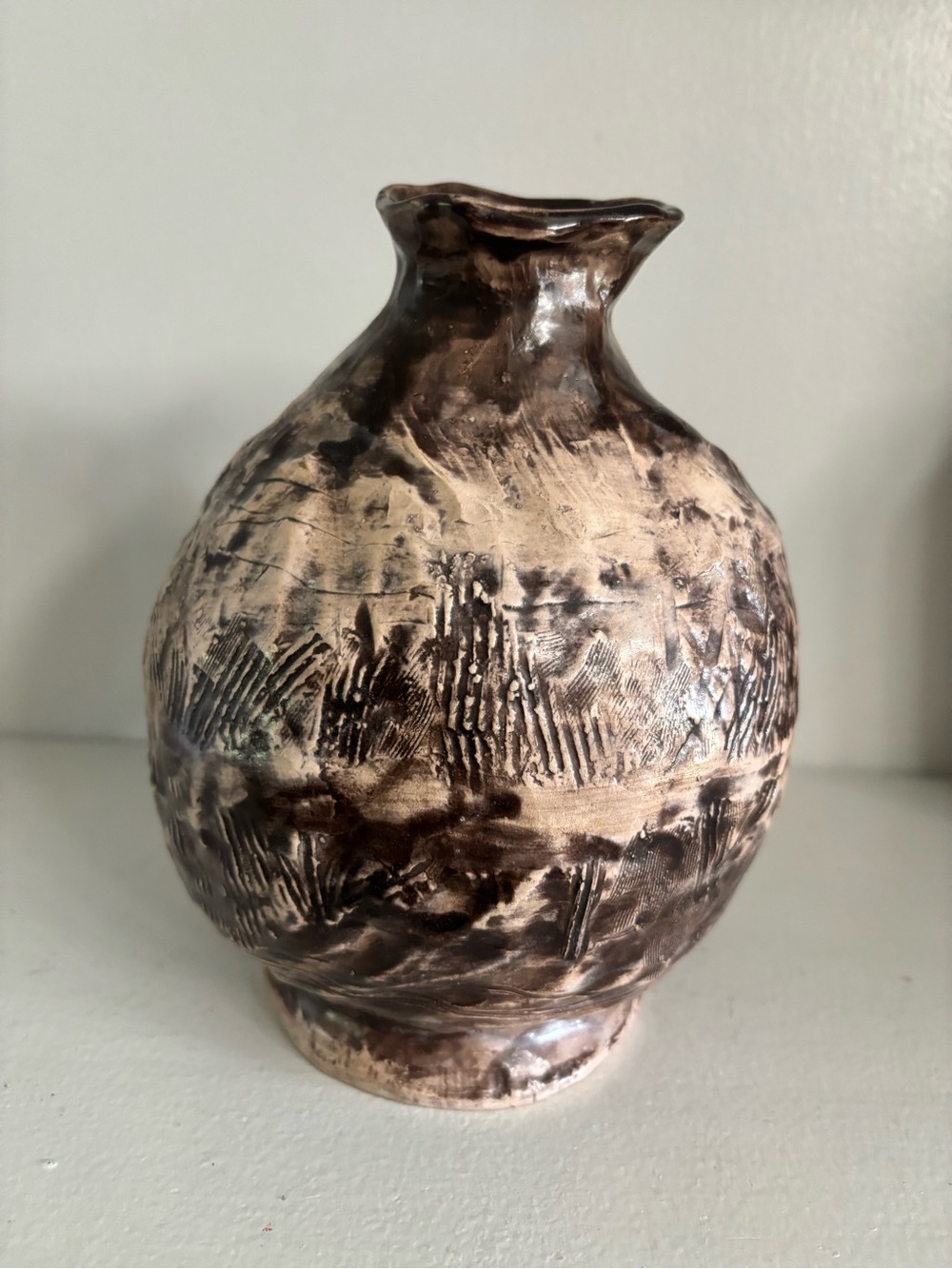Handcrafted studio art pottery sculpture vase signed Jeff Bum
